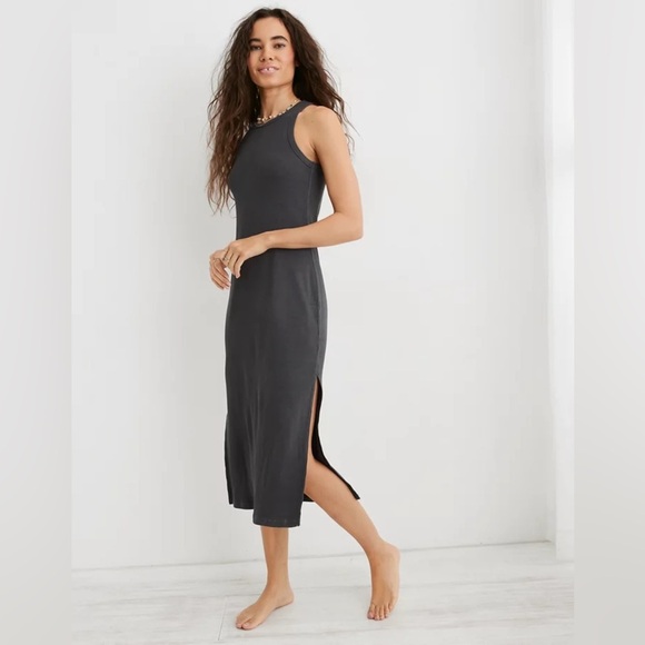 NWT Aerie High Neck Ribbed Midi Dress Large - Picture 1 of 12